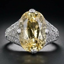 Gorgeous Oval Ct Yellow Lab Created Citrine Engagement  Anniversary Silver Ring