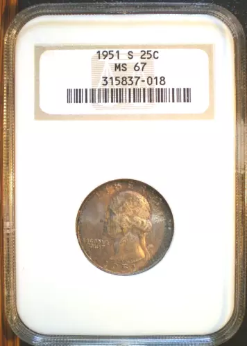 1951 S Washington Quarter NGC MS 67 Superb Gem, Attractive Golden Tone, Lustrous