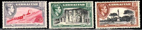 Briefmarken Gibraltar 1938- 1942 SC# 113b, 114a, 115 Szenen von Gibraltar - Bild 1 von 5