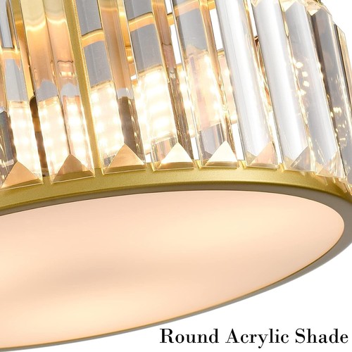 12 Inch Gold Crystal Flush Mount Ceiling Light 3-Light Drum Shade Ceiling Light - Picture 5 of 7