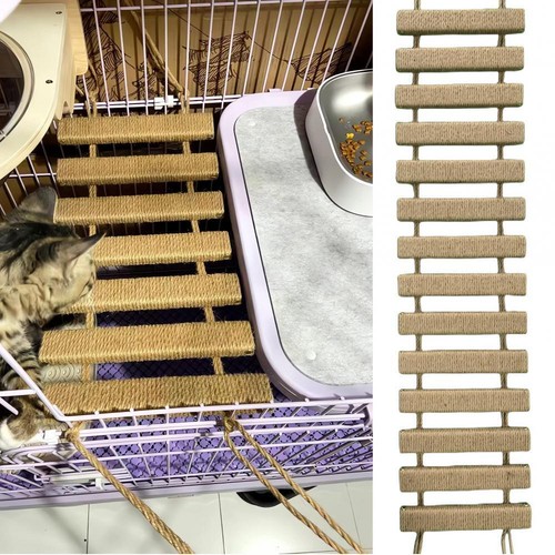 50cm/100cm Rope Ladder Wall Mounted Cat Shelves Cat Tree Furniture Wood Sisal - Afbeelding 1 van 13
