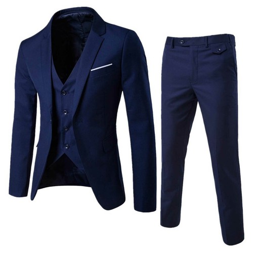 Hombres Blazer Mangas Largas Chaqueta Traje Chaleco Pantalones Largos Oficina Conjunto de Caballeros - Imagen 4 de 16