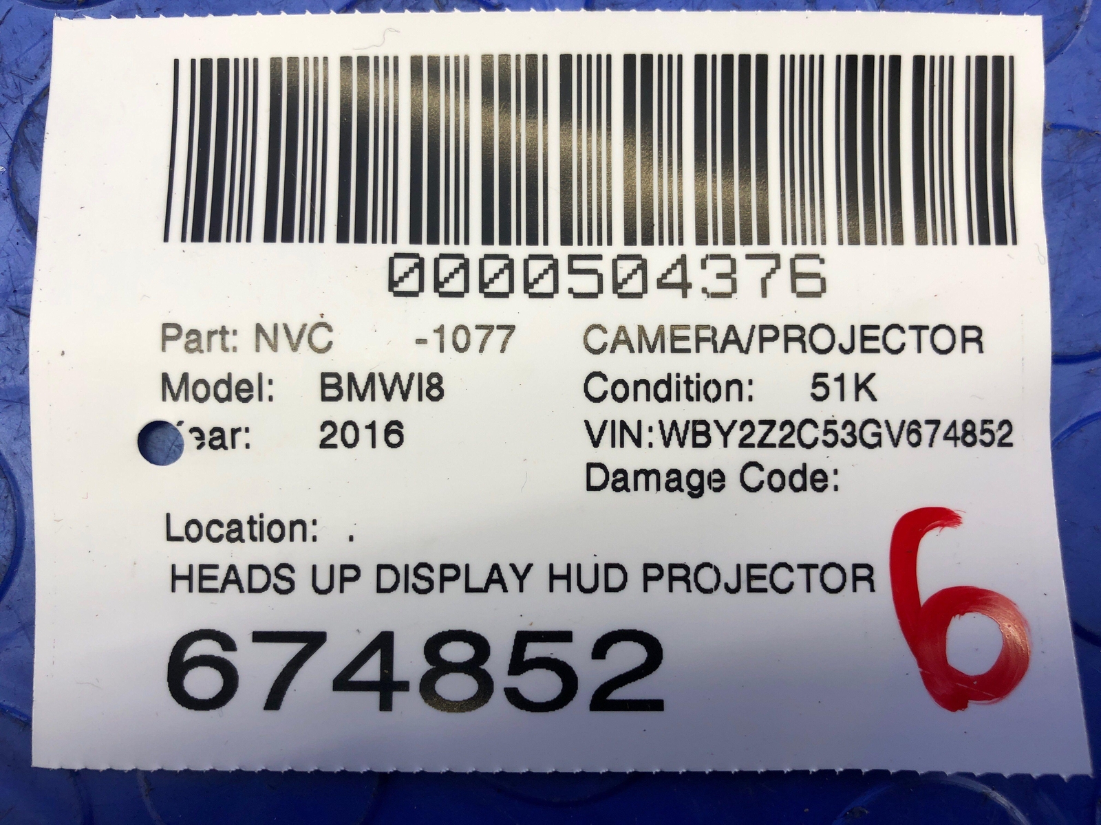 2014-2019 BMW I8 OEM HEADS UP DISPLAY HUD PROJECTOR SCREEN 62309359021