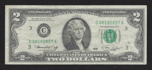 1976 USA $2 Two Dollar Bill Series (C) Number C08192857A Circulated Condition