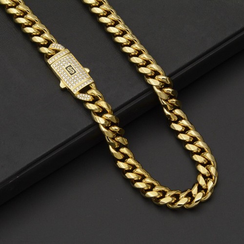 6-14MM  Stainless Steel  Gold Plated Miami Hip Hop Cuban Chain Or Bracelet F - Picture 6 of 20