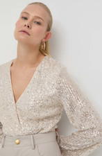 Bardot Womens Sequined Surplice Bodysuit Rose Quart Size 2 1498