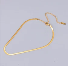 Women 18K Gold Titanium Stainless Steel Flat Chain Choker Necklace 16-18" PE44