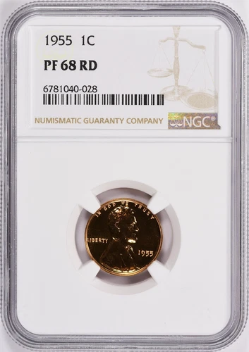 1955 1C PF68 Red Lincoln Cent, Wheat Reverse NGC Certified Graded US Mint Proof