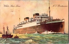 1931 England White Star Line Ship MV Britanic Postcard Cover to USA OH Cleveland