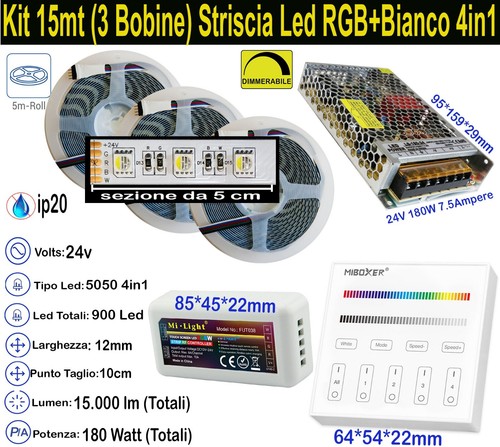 Kit 5/15mt STRISCIA LED 4in1 RGB + Bianco Freddo Caldo 24V Strip RGB+W RGB+WW - Foto 15 di 28