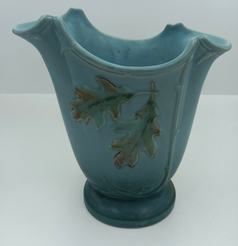 Weller Pottery Oak Leaf Vase 10.25" Tall Blue - Picture 2 of 12