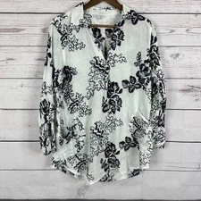 John Mark Linen Shirt Top Womens Medium White Floral Embroidered Artisan Boxy