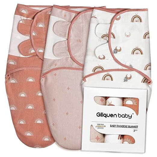 3-Pack Organic Baby Swaddle Sleep Sacks Small/Medium (0-3 Month) Rainbow & Sun-image