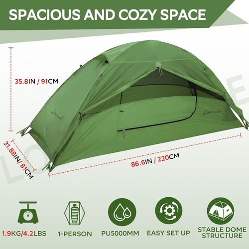 Ultralight Backpacking Tent - Waterproof 2-Person Easy Setup for Hiking - Picture 28 of 35