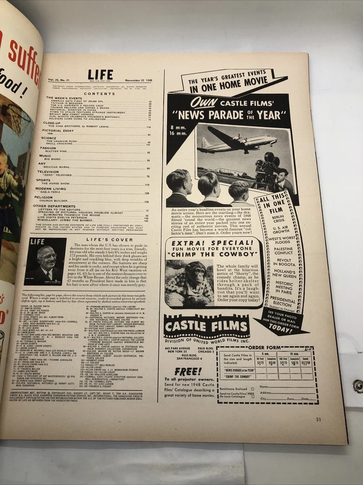 Журнал Life 22 ноября 1948 г. обложка президента Гарри Трумэна 156 страниц уран - Изображение 2 из 4