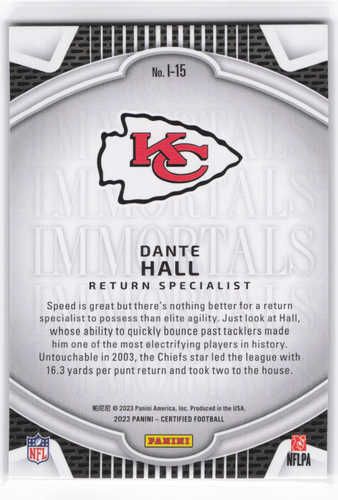 2023 Panini zertifiziert Dante Hall Immortals Bronze/249 Häuptlinge #I-15 - Bild 2 von 2