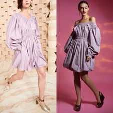 Ulla Johnson Martine Tanzanite Light Purple Puff Sleeve Cotton Mini Dress Size 6