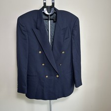 Vtg Christian Dior Navy Double Breasted Blazer Gold Buttons 44L Union Made USA