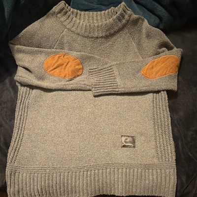 LRJD Men's Gray Knit Pullover Sweater Mock Neck Long Sleeve Elbow Patch M