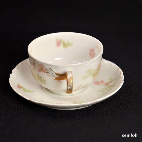 Haviland 4 Cups & Saucers Schleiger 52 Pink Flowers w/Gold on Handle 1894-1931 - Picture 4 of 12
