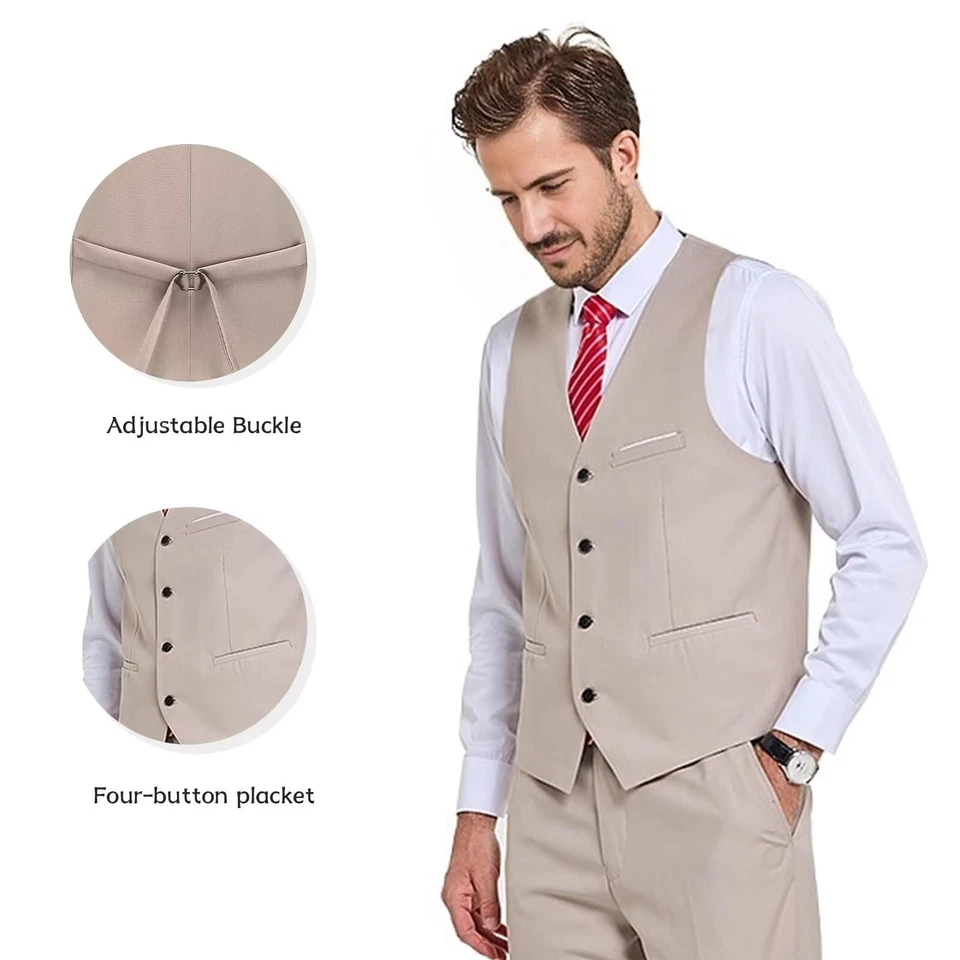 Trajes para Hombres Calce Ajustado 3 Piezas Negocios Boda Esmoquin Chaqueta Chaleco Pantalones Conjunto de Traje Foto 3 de 4