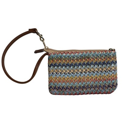 Rosetti Multicolor Woven Straw Wristlet Boho Chevron Zig Zag Clutch Summer Bag