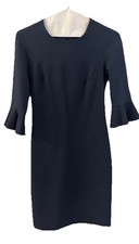 Banana Republic Dress Womens 0 Navy Blue Career Flouncy 3/4 Sleeve