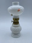 vintage ENESCO mini Victorian milk glass oil lamp with roses & hobnob design