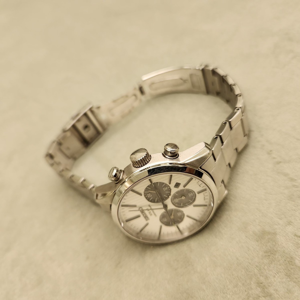 Seiko Solar Chronograph V175-0BJ0 Panda Dial Stainless Steel Watch