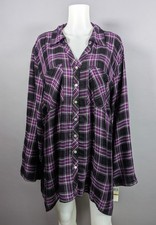Ruby Rd Woman NWT Purple Black Plaid Top Button Front Blouse Shirt Plus Sz 3X