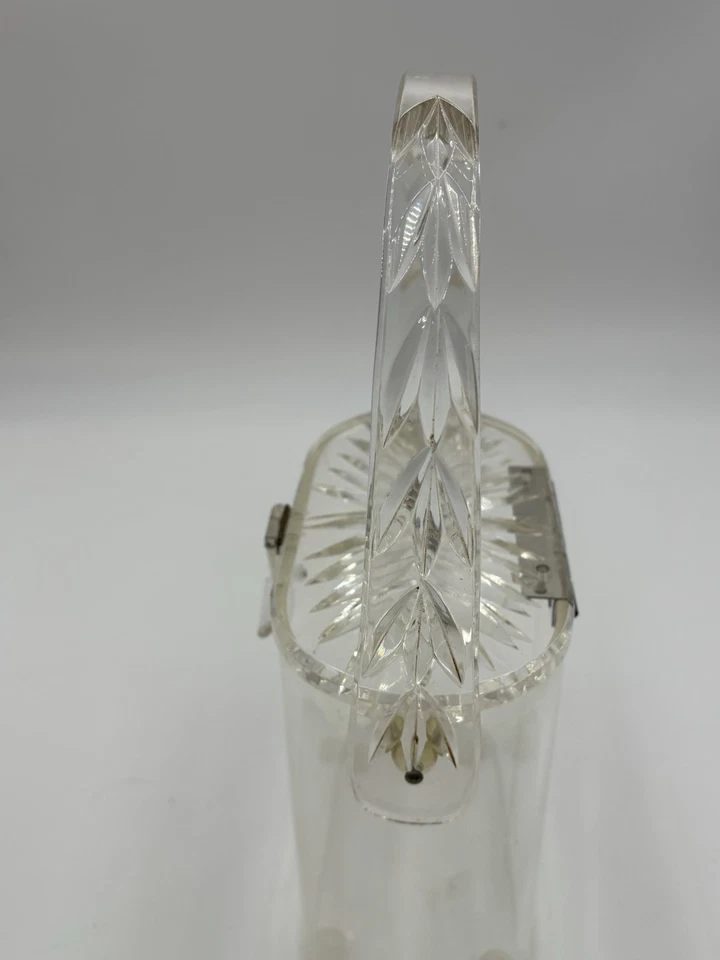 Vintage Gilli’s Original New York Clear Lucite Handbag Carved Lid Handle Hinged - Image 3 of 4