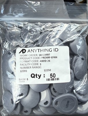 AWID format 26-bit Prox Key Fobs 50-pack rfid proximity wiegand access controls