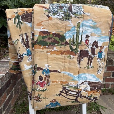 Vintage Western Cowboy Twin Comforter Reversible Plaid Ranch Horse 66  x 86 