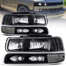 Pair Black Housing Headlights W Bumper Lights For 1999-2002 Silverado 15002500 Pair Black Housing Headlights W Bumper Lights For 1999-2002 Silverado 15002500
