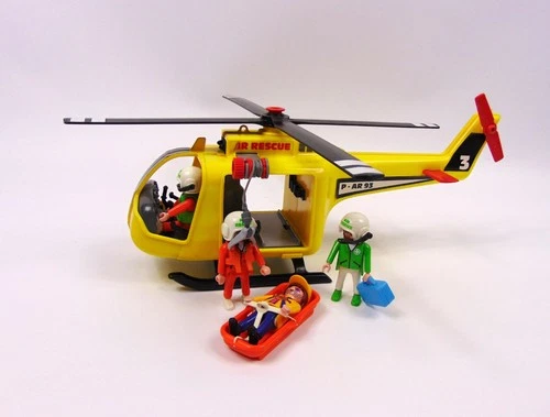 Vintage 1995 Playmobil 3845 Air Rescue Helicopter with figures