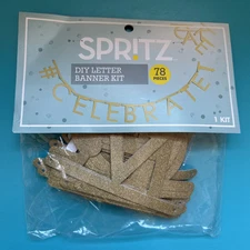 SPRITZ DIY Gold Glitter Banner Kit with 78 Letters 4” H & Symbols + Fasteners