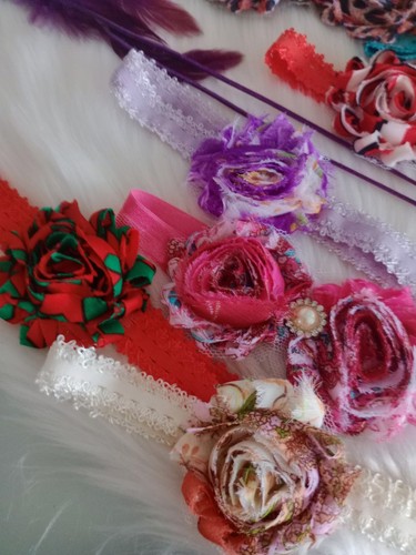 Lot Toddler Girls Colorful Stretch Headbands Flowers Rhinestones & Hair Feather - Picture 5 of 5