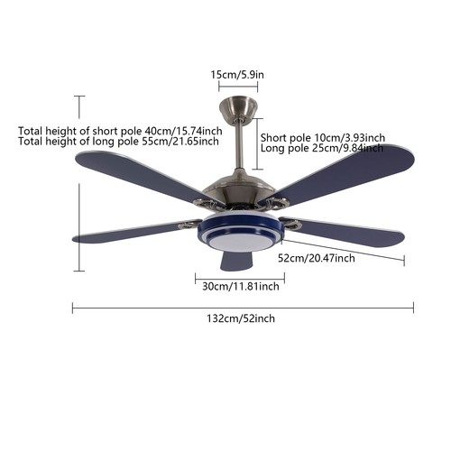LED Dimmable Acrylic Ceiling Fan Light Chandelier Lamp 5-Blade With Remote Blue - Picture 2 of 9