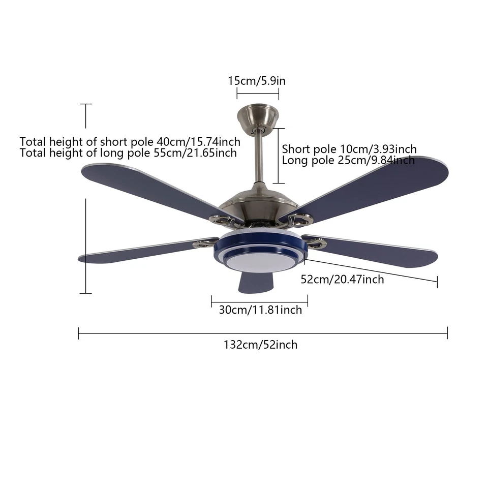 LED Dimmable Acrylic Ceiling Fan Light Chandelier Lamp 5-Blade With Remote Blue - Image 2 of 4
