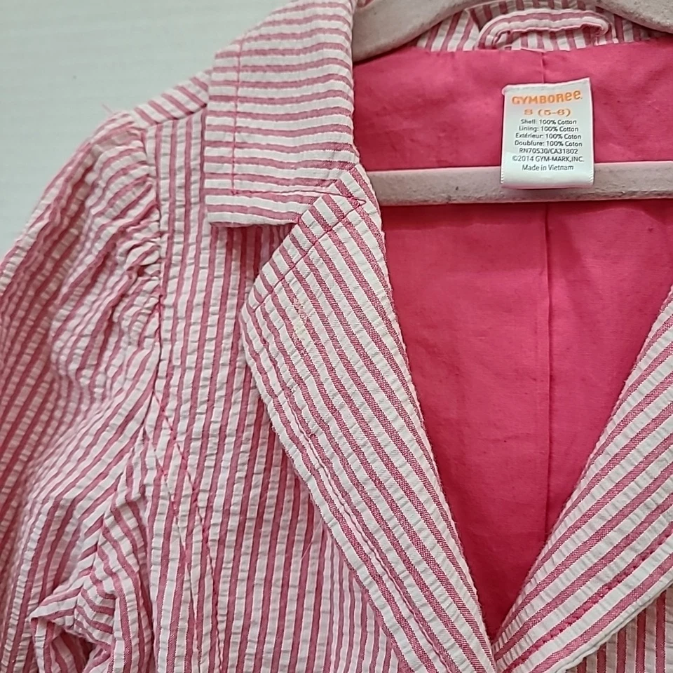 Gymboree Girls Jacket Size S (5-6) 100%Cotton Pink White Pinstriped - Image 4 of 4