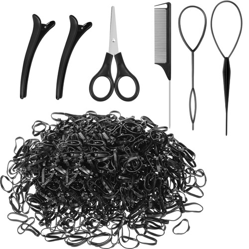 BESARME 1000pcs Mini Rubber Bands for Hair, Black Elastic Hair Ties