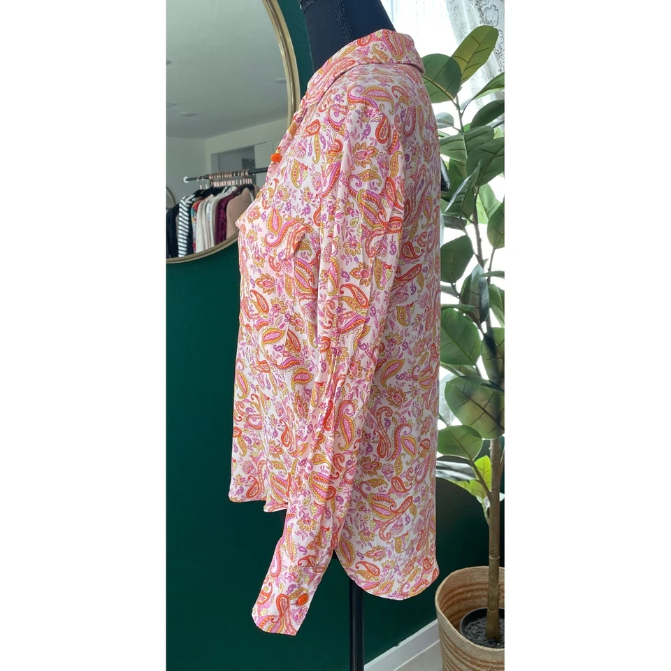 Blusa Zara Paisley Mujer M Rosa Naranja Boho Festival Retro Años 70 Psicodélica Foto 3 de 4