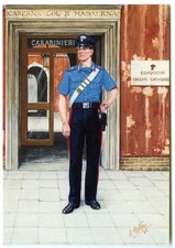 Kunst Postkarte italienischer Carabinieri Offizier in den 80er Jahren Sommeruniform unbespielt