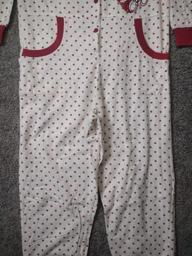 Y2K Union Suit Long Johns One Piece Pajama Polka Dots Christmas Bear ~Rear Flap - Picture 3 of 11