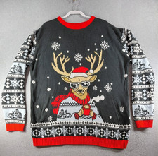 Women's Reindeer Christmas Sweater Dress Sz 3XL Black White Red Glasses Drinking