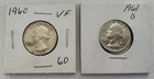 Washington Silver Circulated Quarters 1960 VF & 1961-D VF US Coins