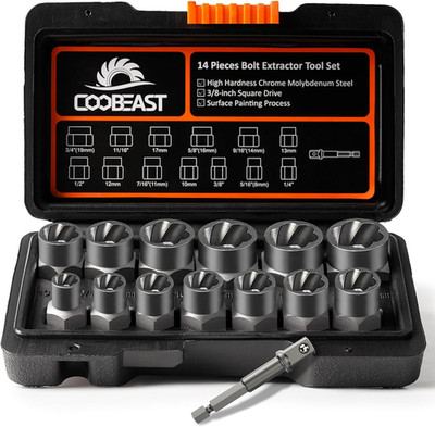 Bolt Extractor Set Heavy Duty, 13Pcs Bolt Extractor Kit with 3/8 Inch Adapter, S