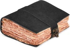 LEATHER VILLAGE Leather Bound Vintage Journal for 10 inches X 7 inches, Black 