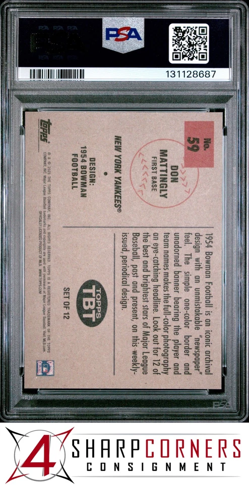 2023 TOPPS THROWBACK THURSDAY #59 DON MATTINGLY POP 3 PSA 10 - Image 2 of 3