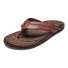 Olukai Hiapo Men's Leather Beach Sandals - RumDark Wood